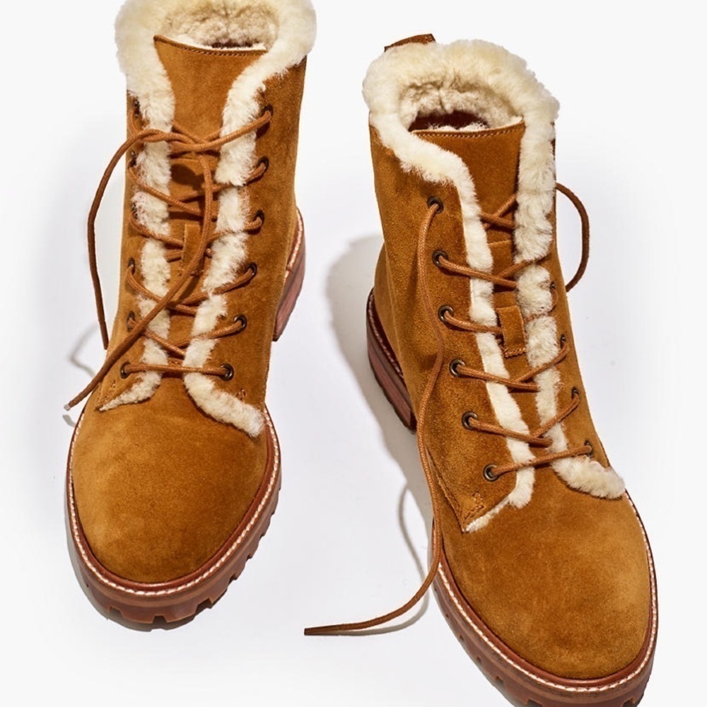 NEW Madewell Clair Shearling Suede Boot‎ Equestrian Brown